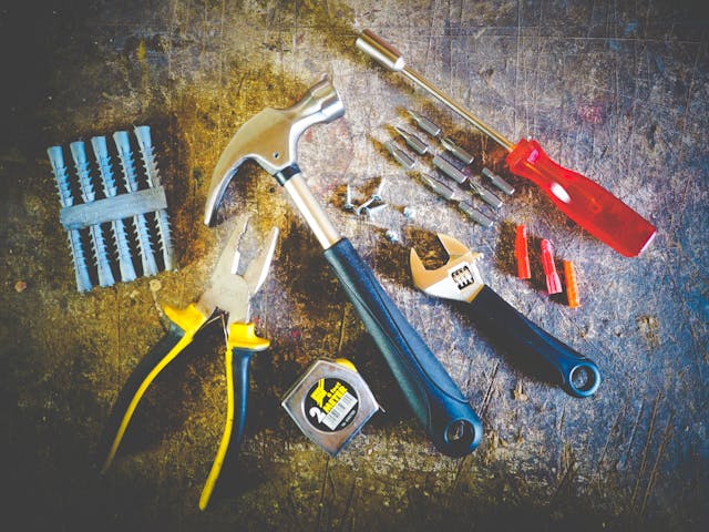 Tool set on plank
