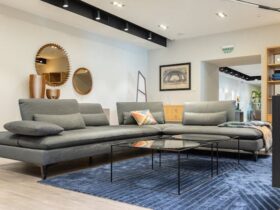 Interior of modern living room with couch and table